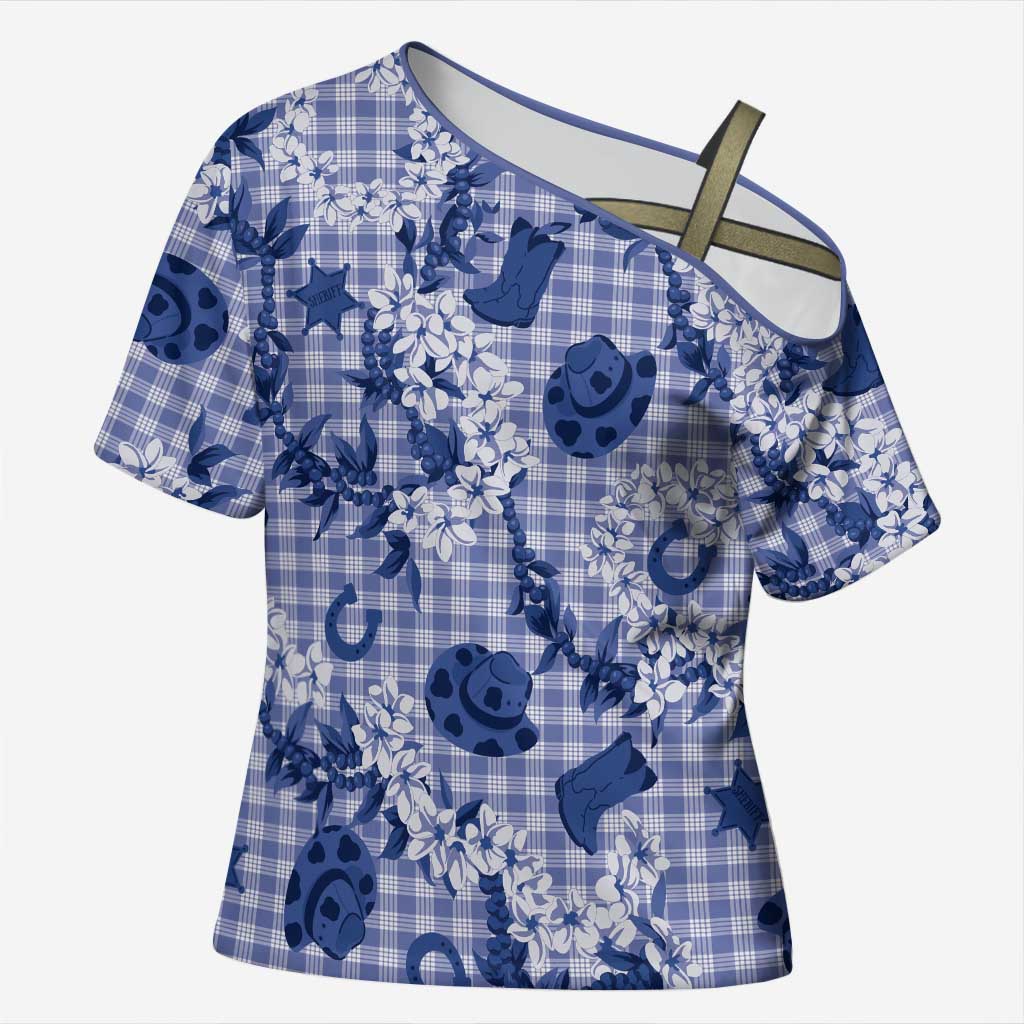 Mokihana Maile Ilima Leis Paniolo Palaka Cross Shoulder Shirt Hawaiian Polu Spirit LT9 Female Blue - Polynesian Pride