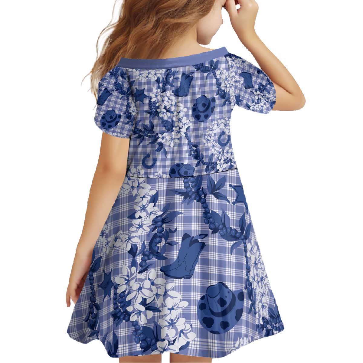 Mokihana Maile Ilima Leis Paniolo Palaka Family Matching Off The Shoulder Long Sleeve Dress and Hawaiian Shirt Hawaiian Polu Spirit - Polynesian Pride