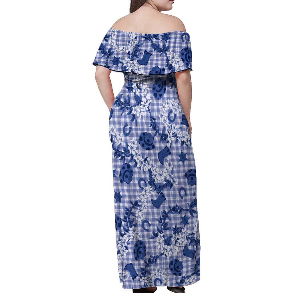 Mokihana Maile Ilima Leis Paniolo Palaka Family Matching Off Shoulder Maxi Dress and Hawaiian Shirt Hawaiian Polu Spirit - Polynesian Pride