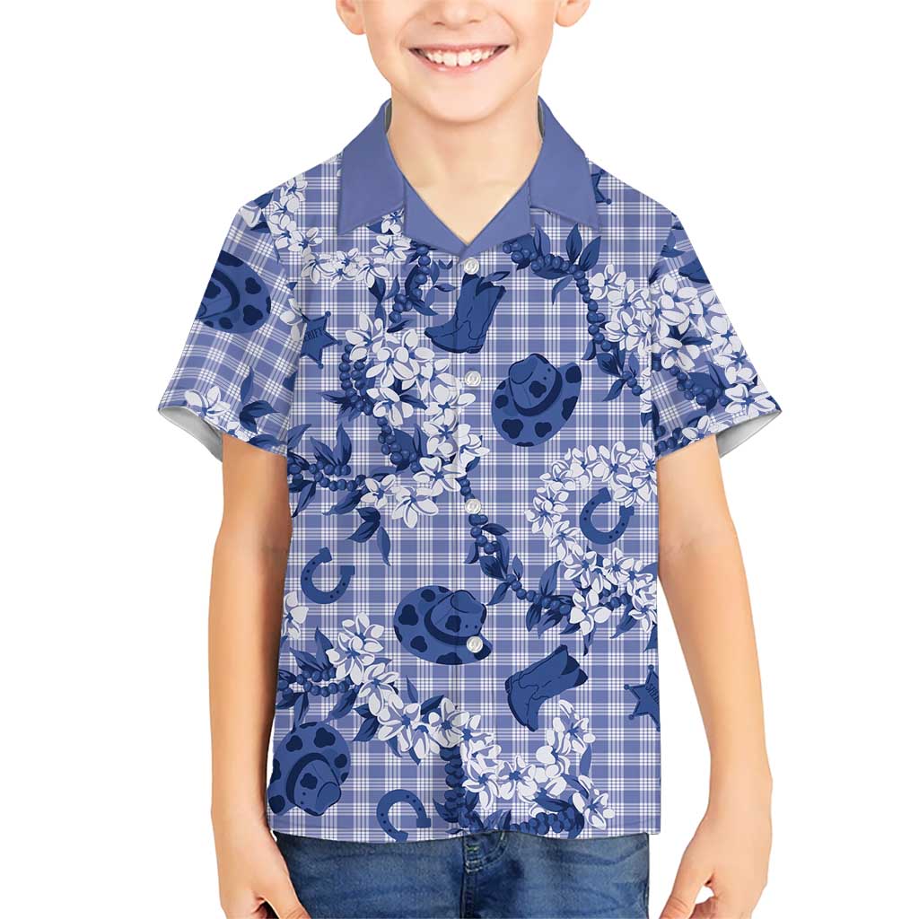 Mokihana Maile Ilima Leis Paniolo Palaka Kid Hawaiian Shirt Hawaiian Polu Spirit LT9 Kid Blue - Polynesian Pride