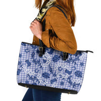 Mokihana Maile Ilima Leis Paniolo Palaka Leather Tote Bag Hawaiian Polu Spirit LT9 Blue - Polynesian Pride