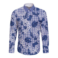 Mokihana Maile Ilima Leis Paniolo Palaka Long Sleeve Button Shirt Hawaiian Polu Spirit LT9 Unisex Blue - Polynesian Pride