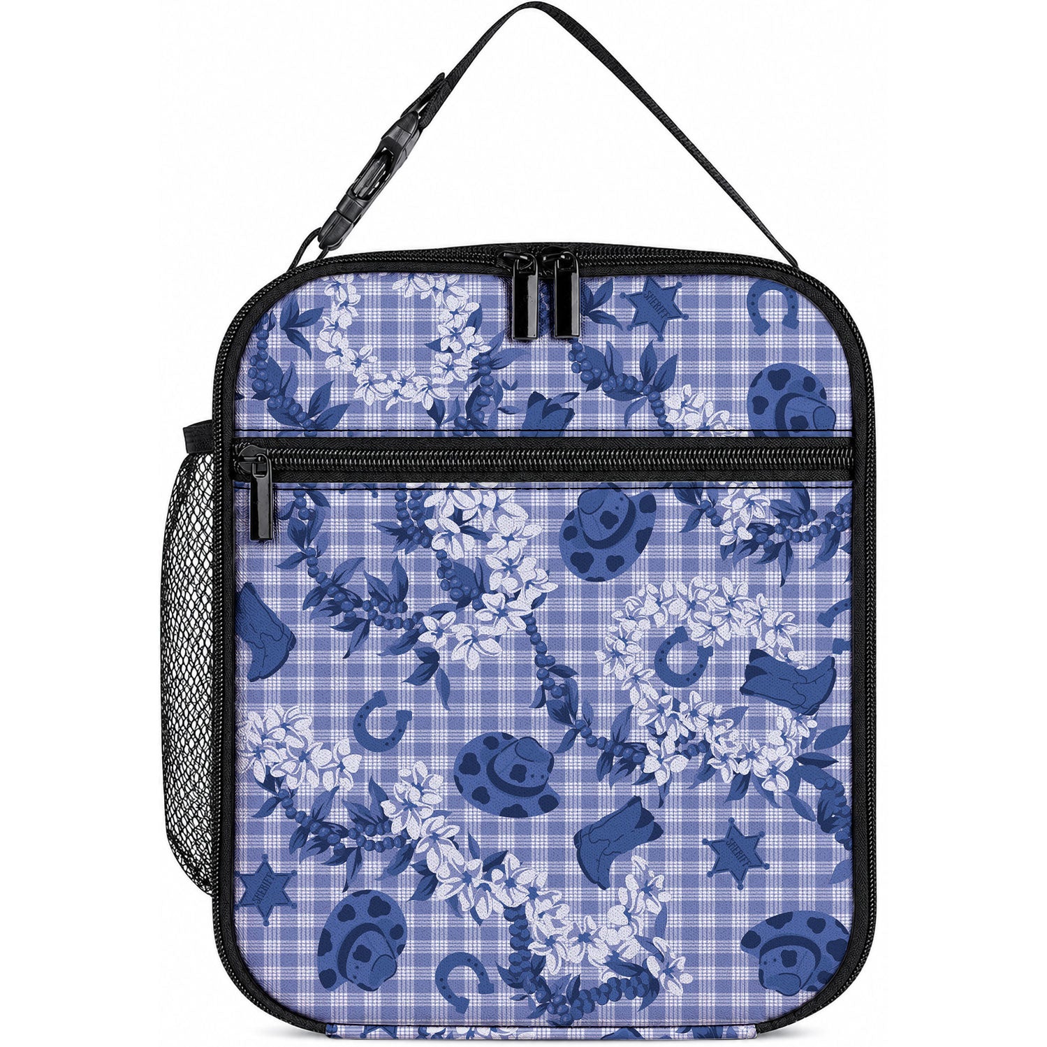 Mokihana Maile Ilima Leis Paniolo Palaka Lunch Bag Hawaiian Polu Spirit LT9 10.2 × 8.3 × 4.3 inch Blue - Polynesian Pride