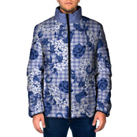 Mokihana Maile Ilima Leis Paniolo Palaka Padded Jacket Hawaiian Polu Spirit LT9 Men Blue - Polynesian Pride