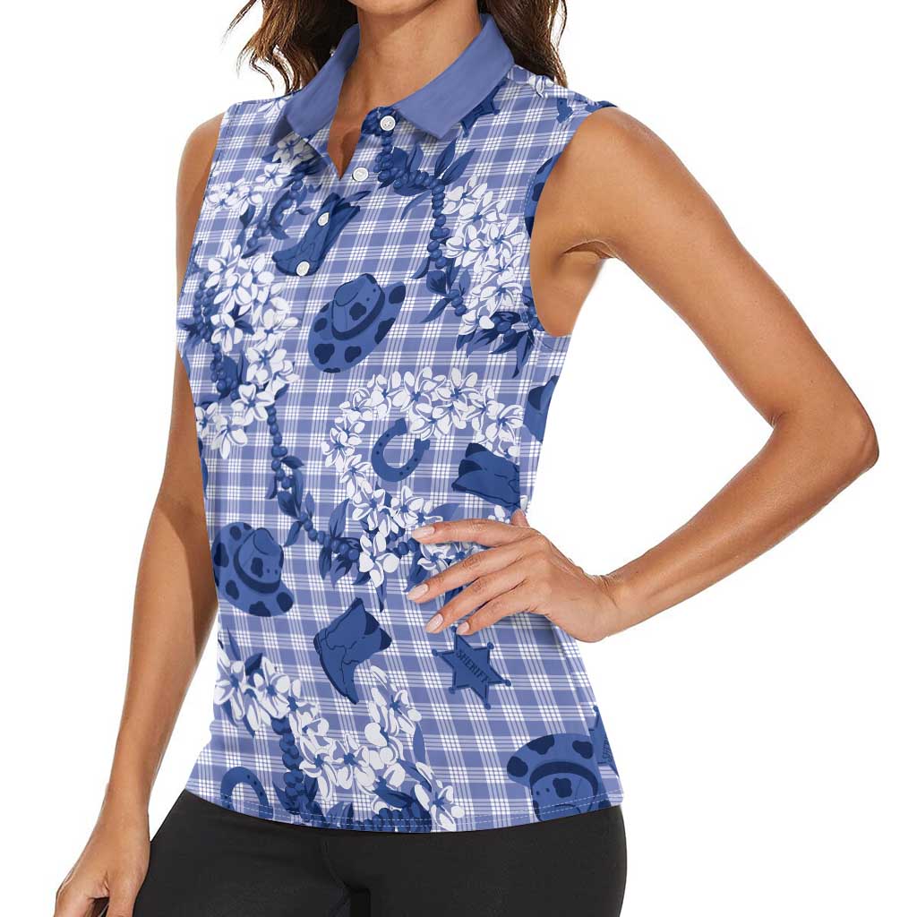 Mokihana Maile Ilima Leis Paniolo Palaka Women Sleeveless Polo Shirt Hawaiian Polu Spirit - Polynesian Pride