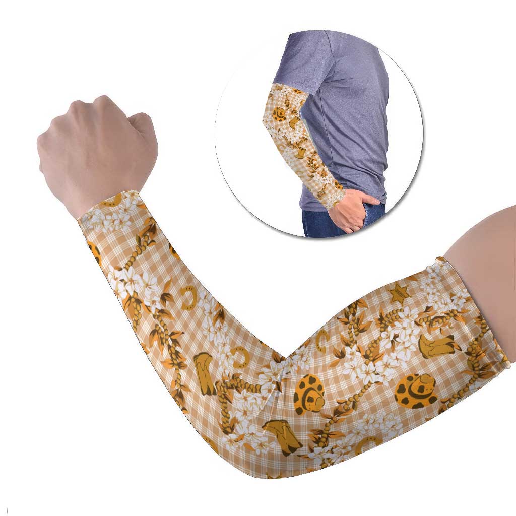 Mokihana Maile Ilima Leis Paniolo Palaka Arm Sleeves Hawaiian Kula Spirit LT9 Set of 2 Gold - Polynesian Pride
