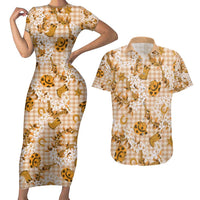 Mokihana Maile Ilima Leis Paniolo Palaka Couples Matching Short Sleeve Bodycon Dress and Hawaiian Shirt Hawaiian Kula Spirit - Polynesian Pride