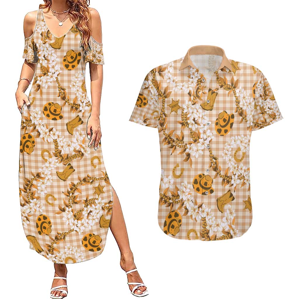 Mokihana Maile Ilima Leis Paniolo Palaka Couples Matching Summer Maxi Dress and Hawaiian Shirt Hawaiian Kula Spirit - Polynesian Pride