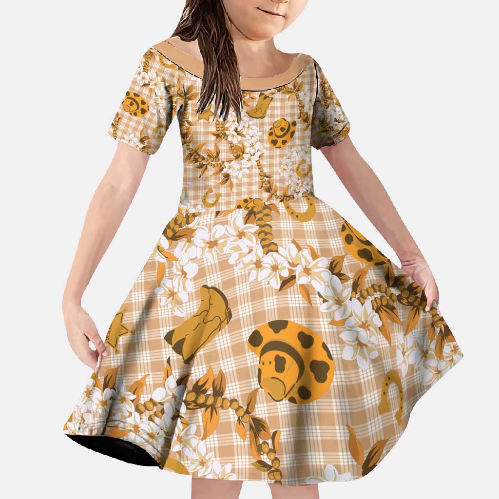 Mokihana Maile Ilima Leis Paniolo Palaka Family Matching Off Shoulder Maxi Dress and Hawaiian Shirt Hawaiian Kula Spirit - Polynesian Pride