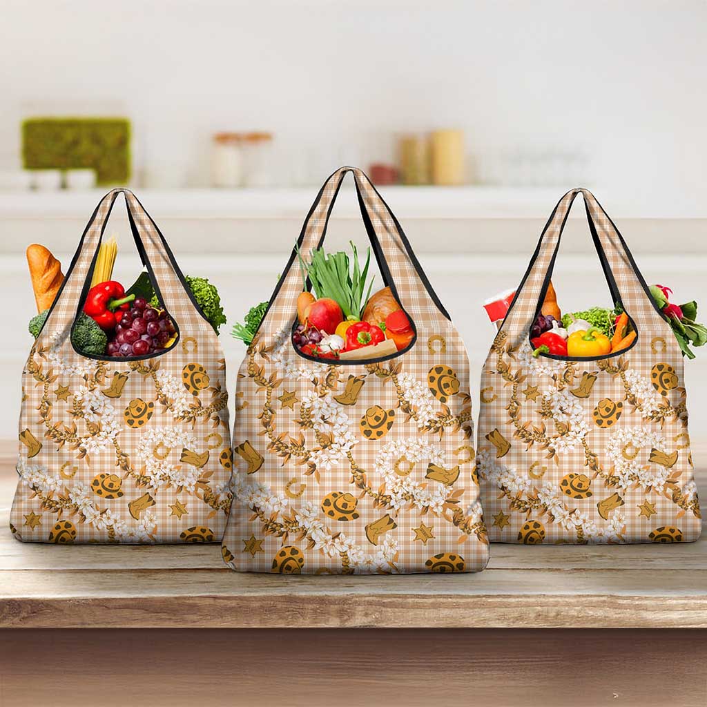 Mokihana Maile Ilima Leis Paniolo Palaka Grocery Bag Hawaiian Kula Spirit LT9 3-pack One Size Gold - Polynesian Pride