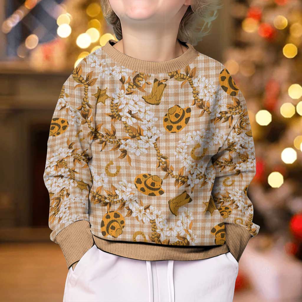 Mokihana Maile Ilima Leis Paniolo Palaka Kid Ugly Christmas Sweater Hawaiian Kula Spirit - Polynesian Pride
