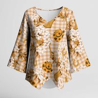 Mokihana Maile Ilima Leis Paniolo Palaka Kimono Sleeve Blouse Hawaiian Kula Spirit LT9 Female Gold - Polynesian Pride