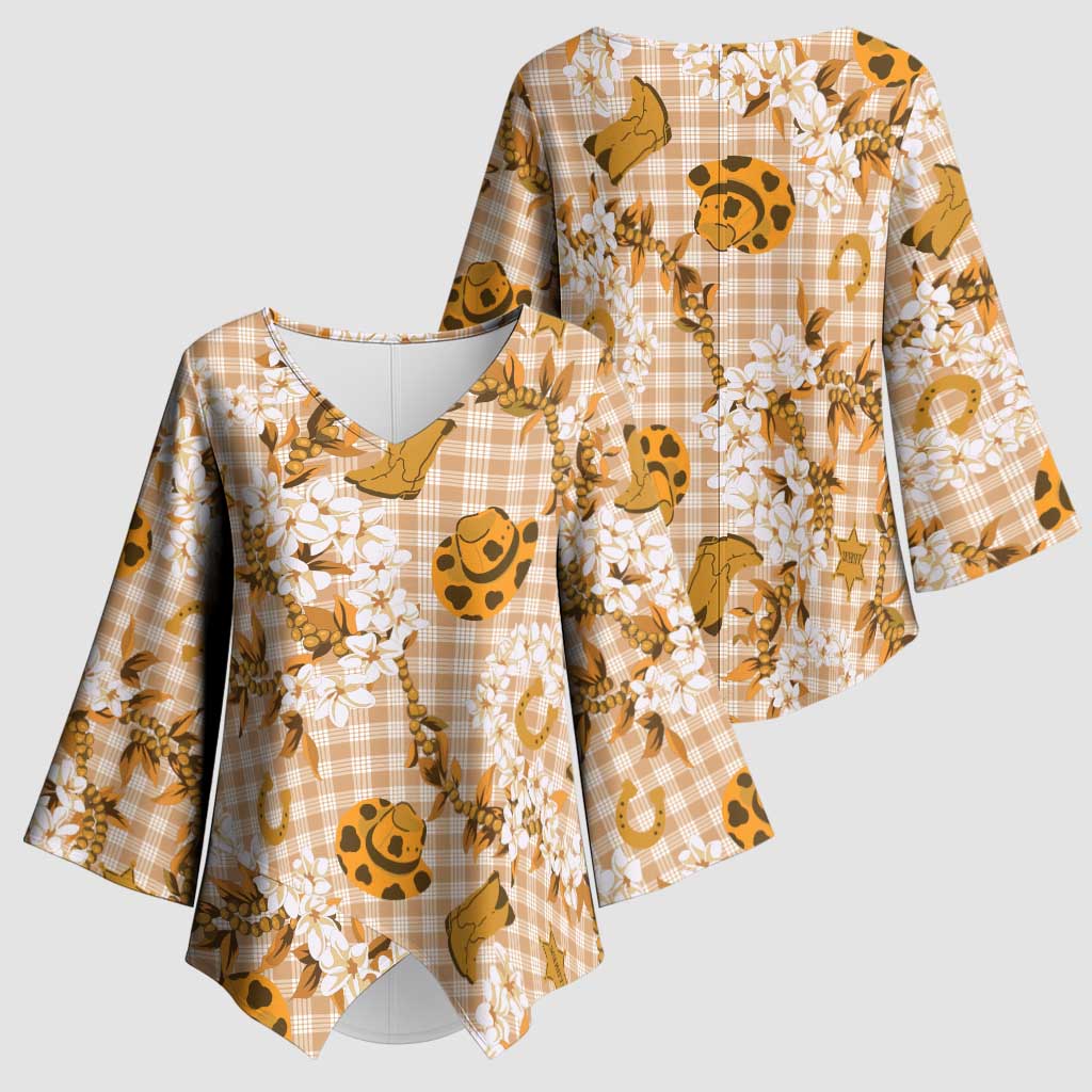 Mokihana Maile Ilima Leis Paniolo Palaka Kimono Sleeve Blouse Hawaiian Kula Spirit LT9 - Polynesian Pride