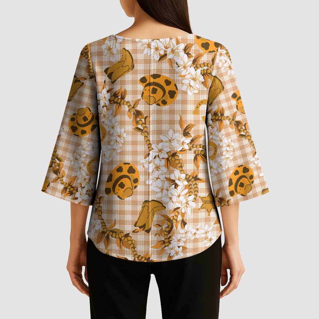 Mokihana Maile Ilima Leis Paniolo Palaka Kimono Sleeve Blouse Hawaiian Kula Spirit LT9 - Polynesian Pride