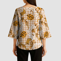 Mokihana Maile Ilima Leis Paniolo Palaka Kimono Sleeve Blouse Hawaiian Kula Spirit LT9 - Polynesian Pride