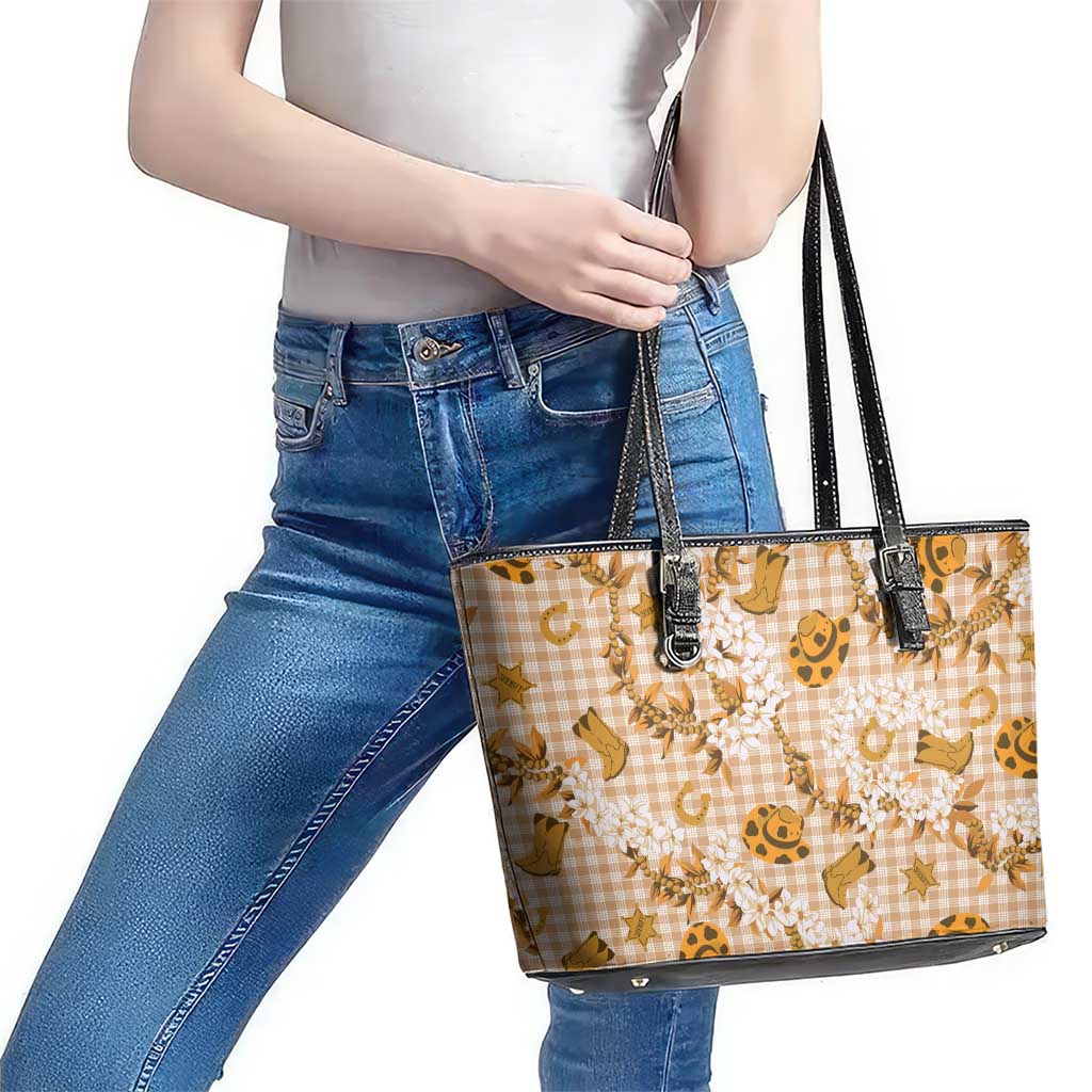 Mokihana Maile Ilima Leis Paniolo Palaka Leather Tote Bag Hawaiian Kula Spirit - Polynesian Pride