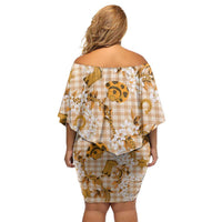 Mokihana Maile Ilima Leis Paniolo Palaka Off Shoulder Short Dress Hawaiian Kula Spirit - Polynesian Pride