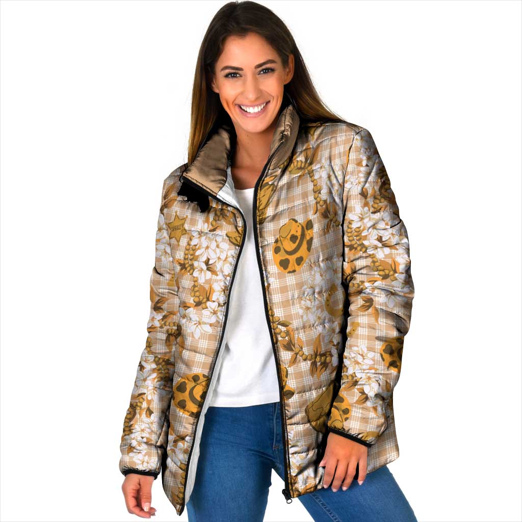 Mokihana Maile Ilima Leis Paniolo Palaka Padded Jacket Hawaiian Kula Spirit LT9 Women Gold - Polynesian Pride