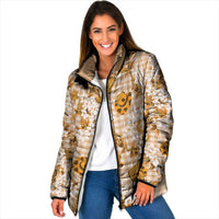 Mokihana Maile Ilima Leis Paniolo Palaka Padded Jacket Hawaiian Kula Spirit LT9 Women Gold - Polynesian Pride