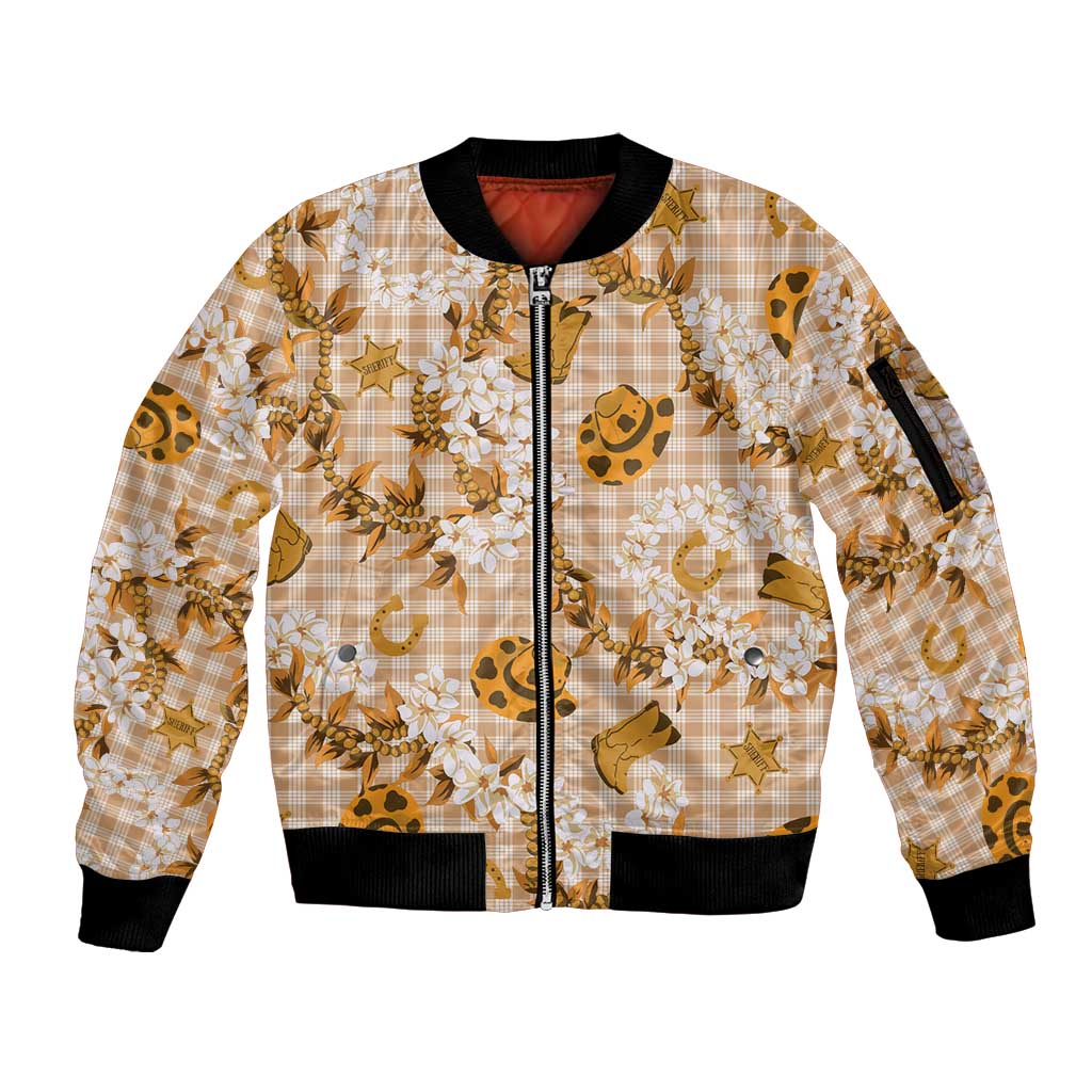 Mokihana Maile Ilima Leis Paniolo Palaka Sleeve Zip Bomber Jacket Hawaiian Kula Spirit LT9 Unisex Gold - Polynesian Pride