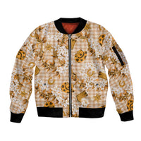Mokihana Maile Ilima Leis Paniolo Palaka Sleeve Zip Bomber Jacket Hawaiian Kula Spirit LT9 Unisex Gold - Polynesian Pride