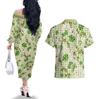 Mokihana Maile Ilima Leis Paniolo Palaka Couples Matching Off The Shoulder Long Sleeve Dress and Hawaiian Shirt Hawaiian Omaomo Ala Spirit - Polynesian Pride