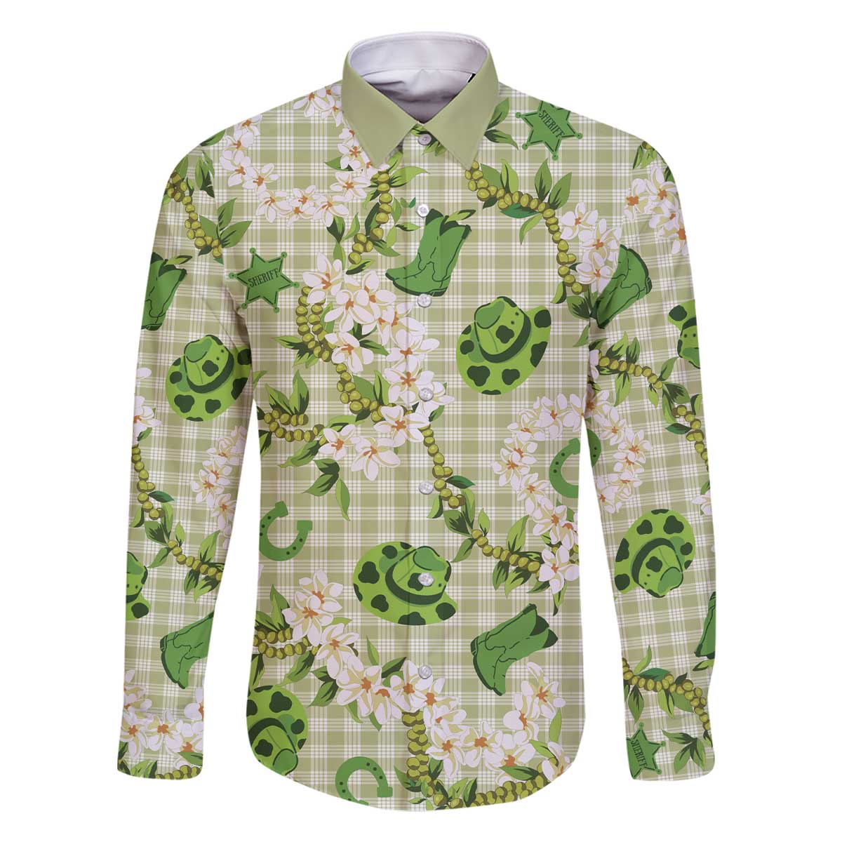 Mokihana Maile Ilima Leis Paniolo Palaka Family Matching Off The Shoulder Long Sleeve Dress and Hawaiian Shirt Hawaiian Omaomo Ala Spirit - Polynesian Pride