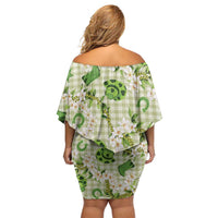 Mokihana Maile Ilima Leis Paniolo Palaka Off Shoulder Short Dress Hawaiian Omaomo Ala Spirit - Polynesian Pride