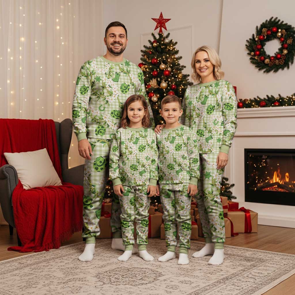 Mokihana Maile Ilima Leis Paniolo Palaka Christmas Pajama Set Hawaiian Omaomo Ala Spirit - Polynesian Pride