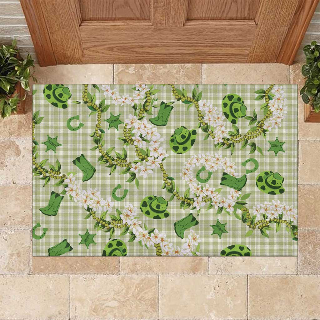 Mokihana Maile Ilima Leis Paniolo Palaka Rubber Doormat Hawaiian Omaomo Ala Spirit LT9 Green - Polynesian Pride