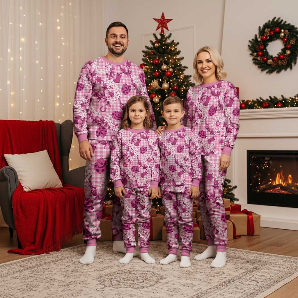 Mokihana Maile Ilima Leis Paniolo Palaka Christmas Pajama Set Hawaiian Omaomo Ulaula Spirit - Polynesian Pride
