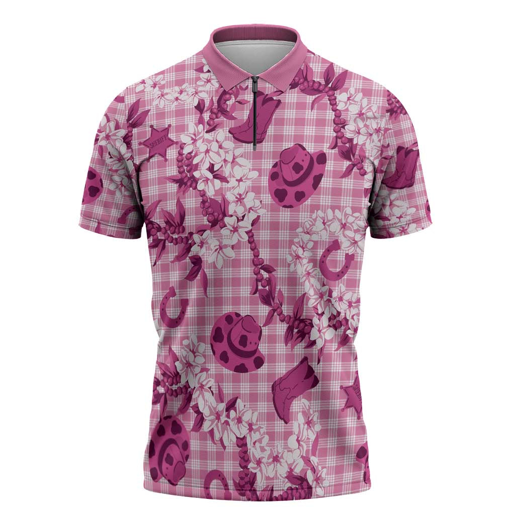 Mokihana Maile Ilima Leis Paniolo Palaka Zipper Polo Shirt Hawaiian Omaomo Ulaula Spirit - Polynesian Pride