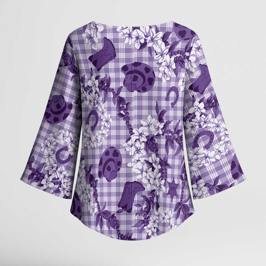 Mokihana Maile Ilima Leis Paniolo Palaka Kimono Sleeve Blouse Hawaiian Poni Spirit - Polynesian Pride