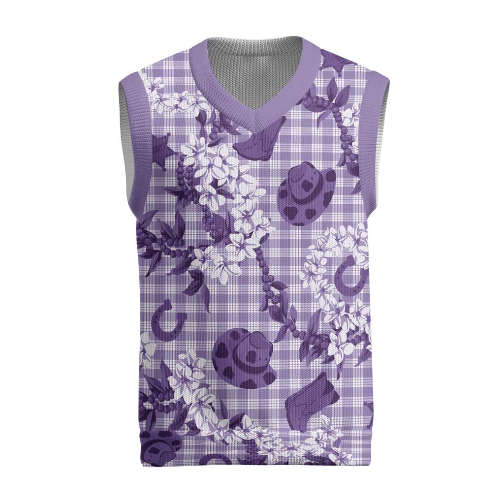 Mokihana Maile Ilima Leis Paniolo Palaka Christmas Knitted V-Neck Vest Hawaiian Poni Spirit - Polynesian Pride