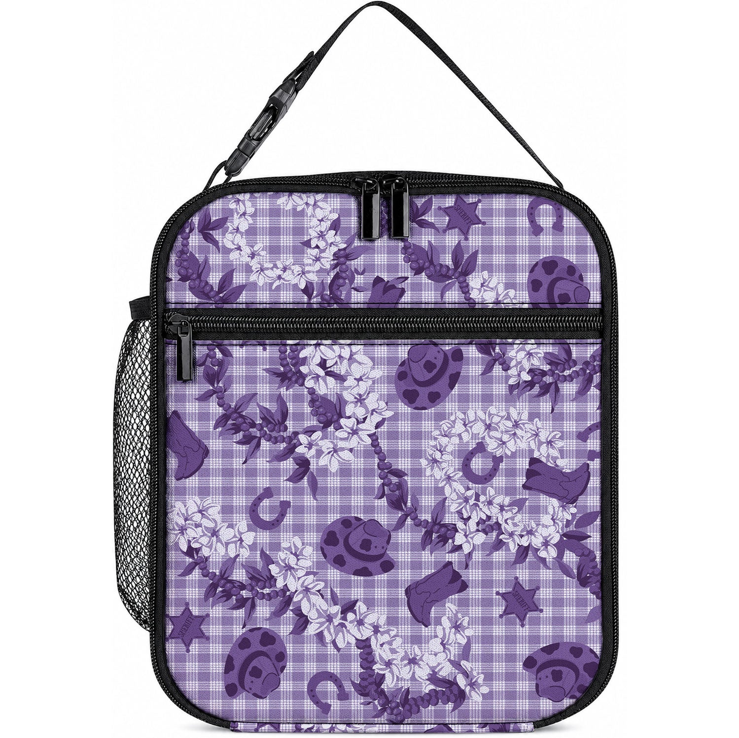 Mokihana Maile Ilima Leis Paniolo Palaka Lunch Bag Hawaiian Poni Spirit LT9 10.2 × 8.3 × 4.3 inch Purple - Polynesian Pride