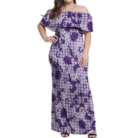 Mokihana Maile Ilima Leis Paniolo Palaka Off Shoulder Maxi Dress Hawaiian Poni Spirit - Polynesian Pride