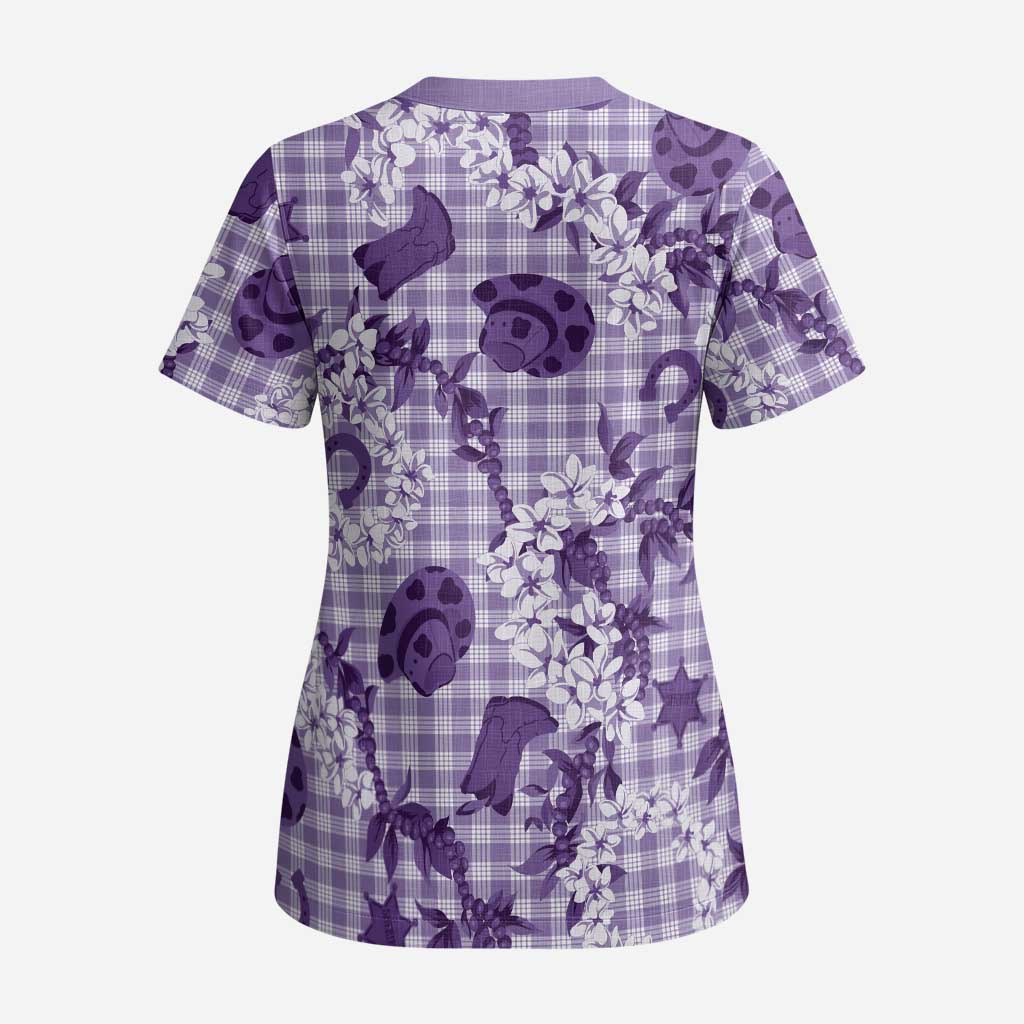 Mokihana Maile Ilima Leis Paniolo Palaka Scrub Top Hawaiian Poni Spirit - Polynesian Pride