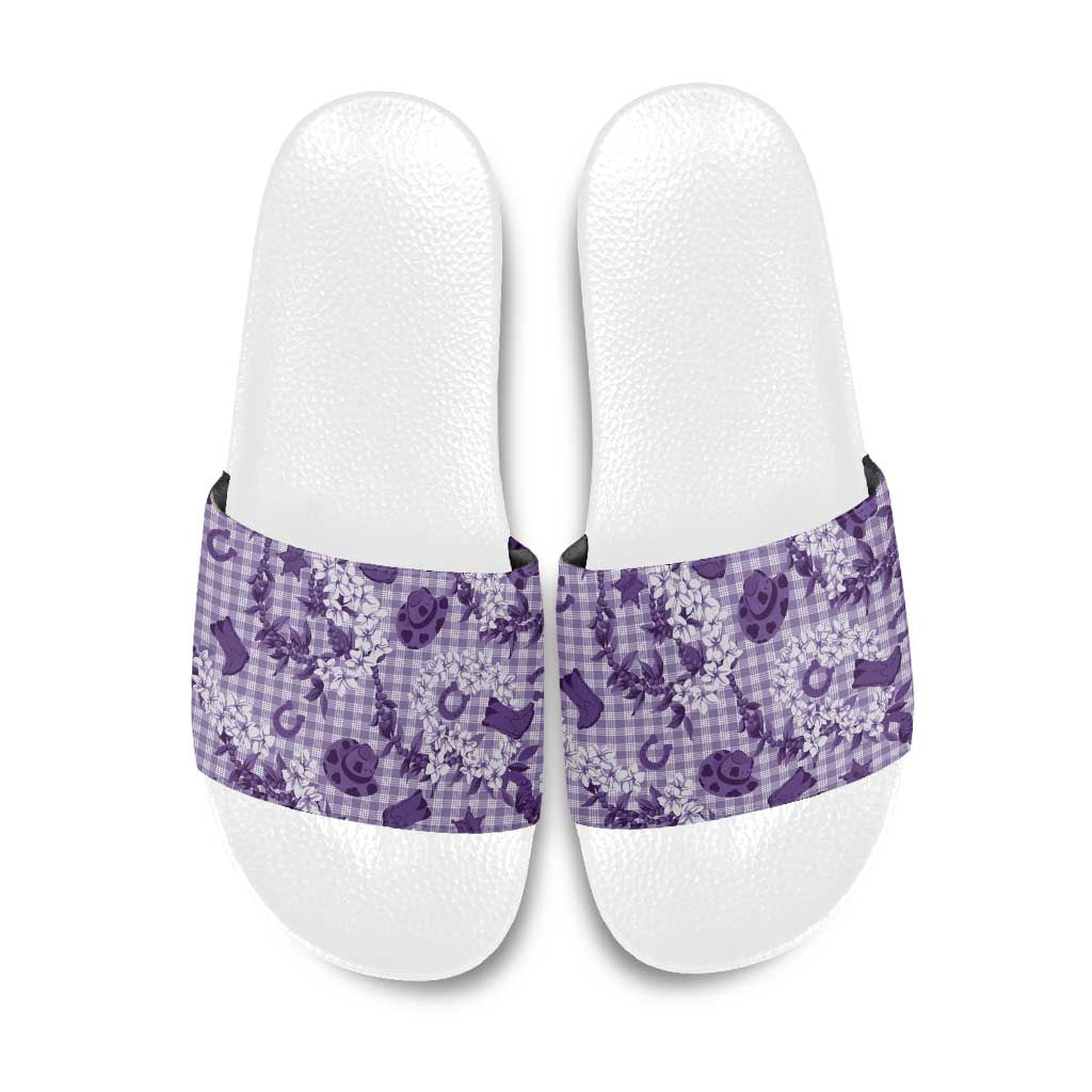 Mokihana Maile Ilima Leis Paniolo Palaka Slide Sandals Hawaiian Poni Spirit - Polynesian Pride