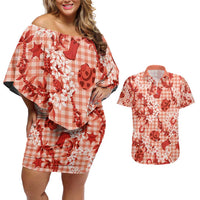 Mokihana Maile Ilima Leis Paniolo Palaka Couples Matching Off Shoulder Short Dress and Hawaiian Shirt Hawaiian Ulaula Spirit - Polynesian Pride