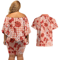 Mokihana Maile Ilima Leis Paniolo Palaka Couples Matching Off Shoulder Short Dress and Hawaiian Shirt Hawaiian Ulaula Spirit - Polynesian Pride