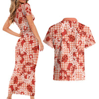 Mokihana Maile Ilima Leis Paniolo Palaka Couples Matching Short Sleeve Bodycon Dress and Hawaiian Shirt Hawaiian Ulaula Spirit - Polynesian Pride