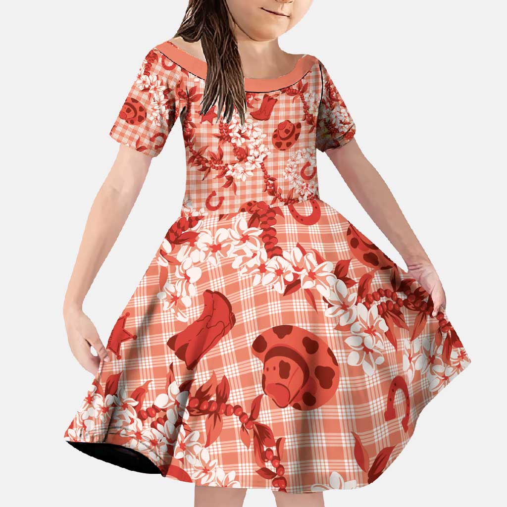 Mokihana Maile Ilima Leis Paniolo Palaka Family Matching Long Sleeve Bodycon Dress and Hawaiian Shirt Hawaiian Ulaula Spirit - Polynesian Pride