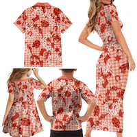 Mokihana Maile Ilima Leis Paniolo Palaka Family Matching Short Sleeve Bodycon Dress and Hawaiian Shirt Hawaiian Ulaula Spirit - Polynesian Pride