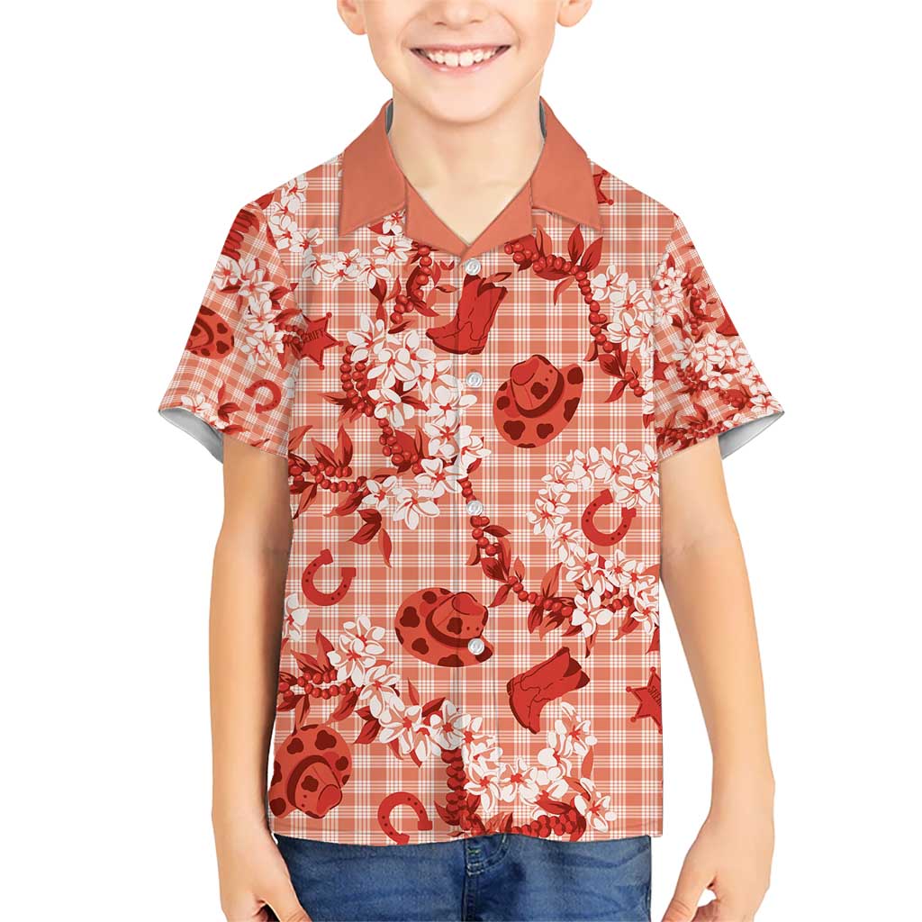 Mokihana Maile Ilima Leis Paniolo Palaka Kid Hawaiian Shirt Hawaiian Ulaula Spirit - Polynesian Pride
