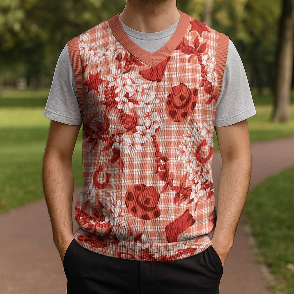 Mokihana Maile Ilima Leis Paniolo Palaka Christmas Knitted V-Neck Vest Hawaiian Ulaula Spirit - Polynesian Pride