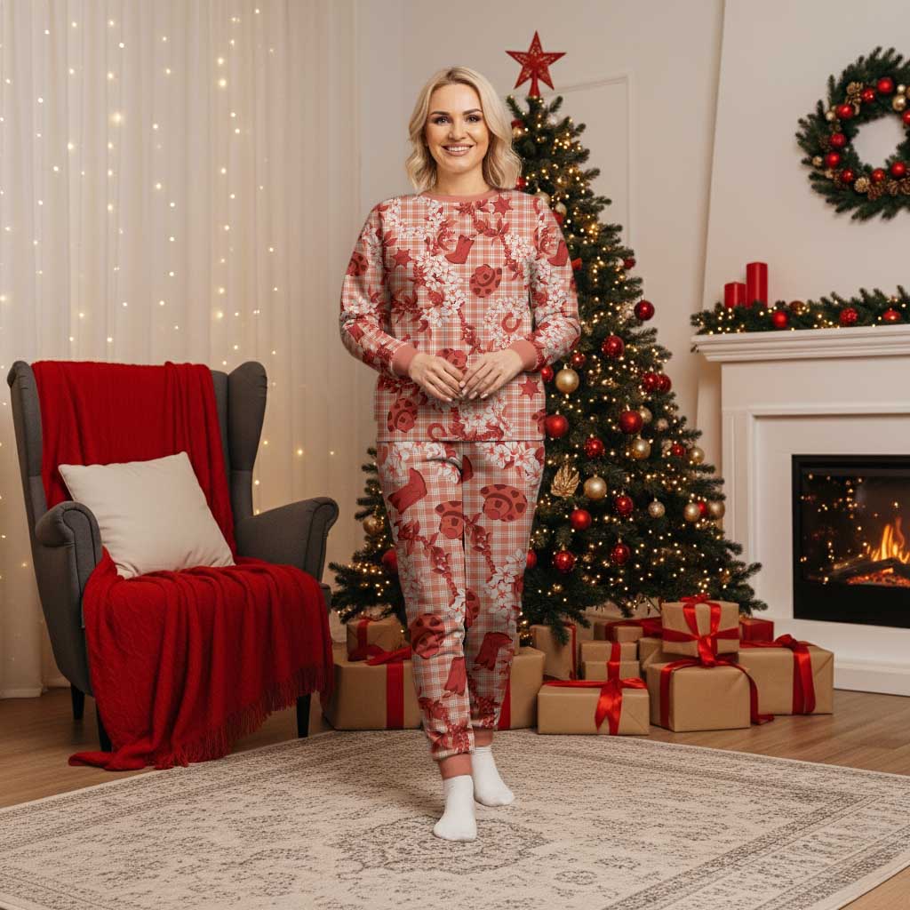 Mokihana Maile Ilima Leis Paniolo Palaka Christmas Pajama Set Hawaiian Ulaula Spirit - Polynesian Pride
