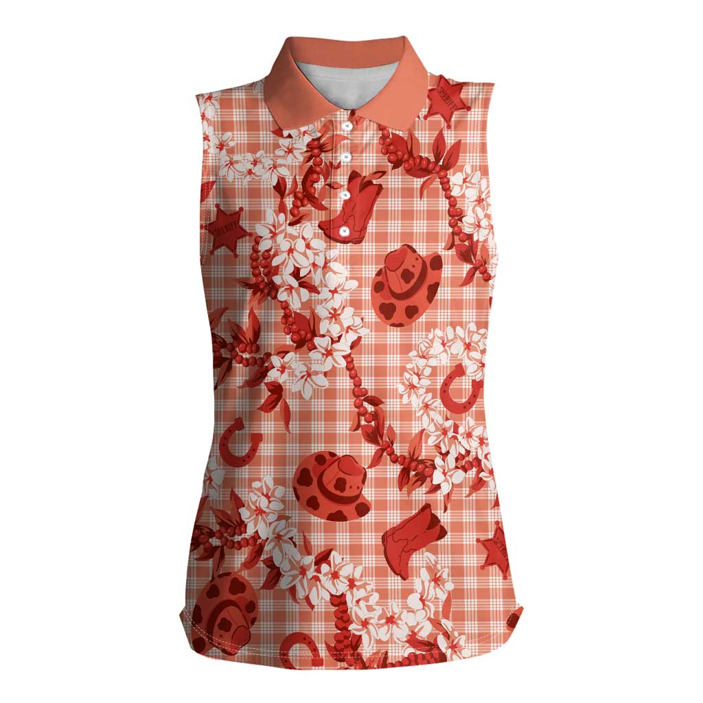 Mokihana Maile Ilima Leis Paniolo Palaka Women Sleeveless Polo Shirt Hawaiian Ulaula Spirit - Polynesian Pride