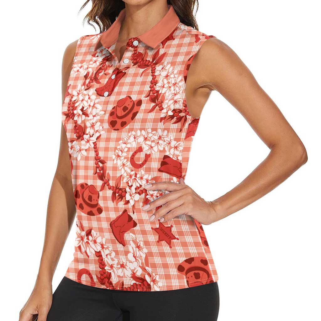 Mokihana Maile Ilima Leis Paniolo Palaka Women Sleeveless Polo Shirt Hawaiian Ulaula Spirit - Polynesian Pride