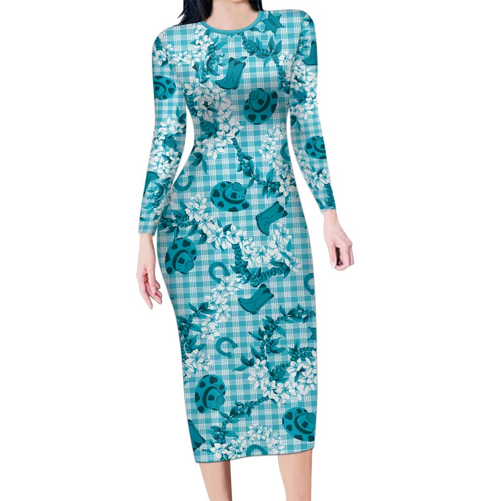 Mokihana Maile Ilima Leis Paniolo Palaka Family Matching Long Sleeve Bodycon Dress and Hawaiian Shirt Hawaiian Polu Opa Spirit - Polynesian Pride