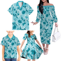 Mokihana Maile Ilima Leis Paniolo Palaka Family Matching Off The Shoulder Long Sleeve Dress and Hawaiian Shirt Hawaiian Polu Opa Spirit - Polynesian Pride